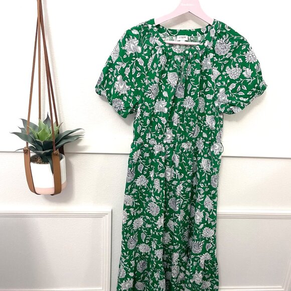 NWOT J. Crew Green Floral Midi Short Sleeve Dress BY517 Size 8 Cottagecore - Picture 2 of 7